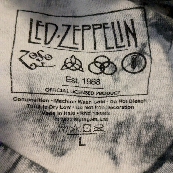 Led Zeppelin:  black grey and white tie-dye T-shirt size L - Picture 3 of 4